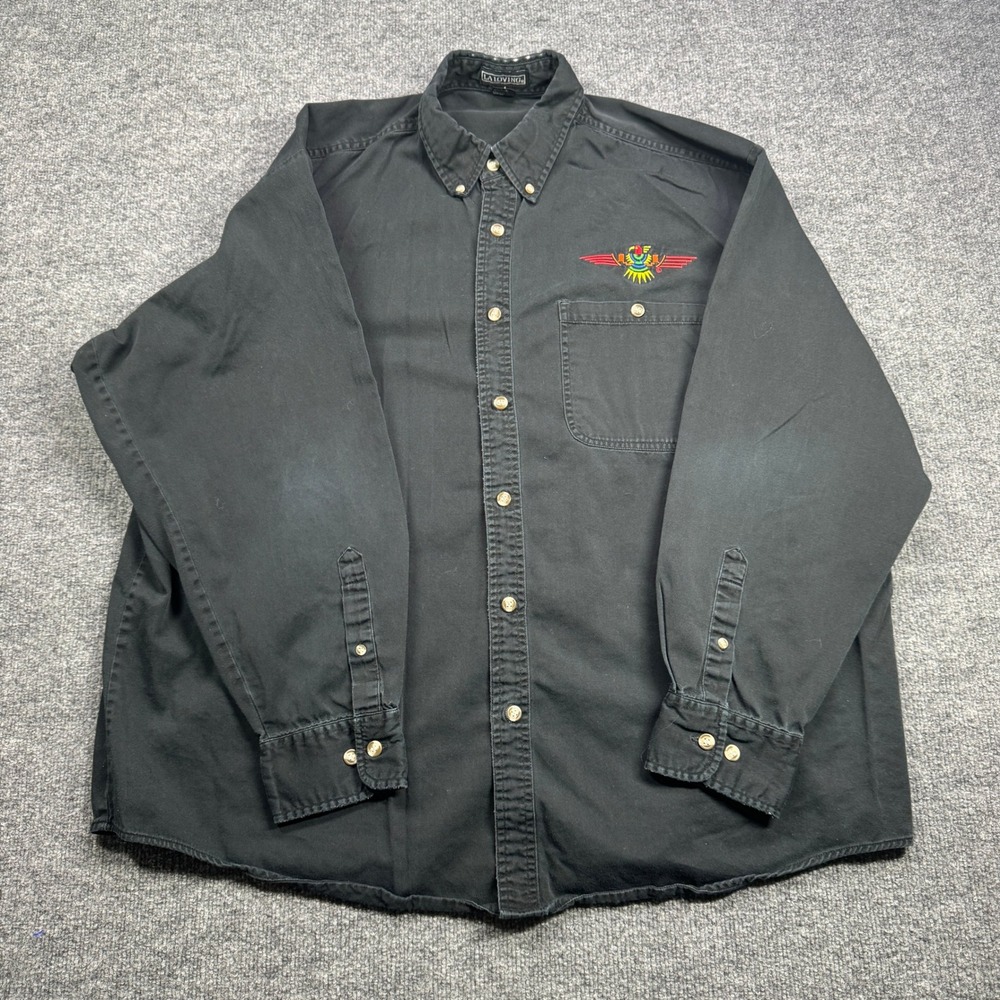 LA Loving Button Up Shirt Mens XXL Black Thunderbird Embroidered Workwear